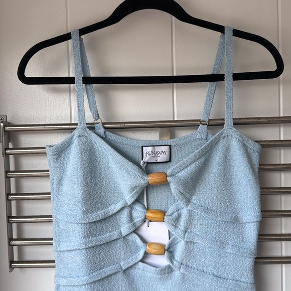 Runaway The Label Normani Light Ice Blue Midi Knit Bodycon Cut Out Bead Dress M - Picture 5 of 8